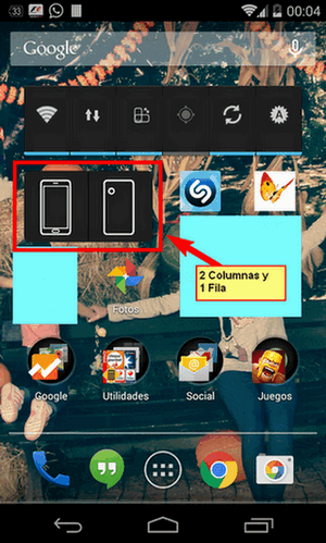 tabla de asignacion tamaños de los widget en android, segun la guia de desarrollo android