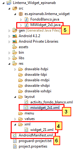 los 6 ficheros que voy a explicar en esta leccion de widget Android