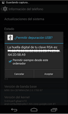 permitir depuracion USB