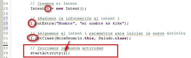como crear un intent Android