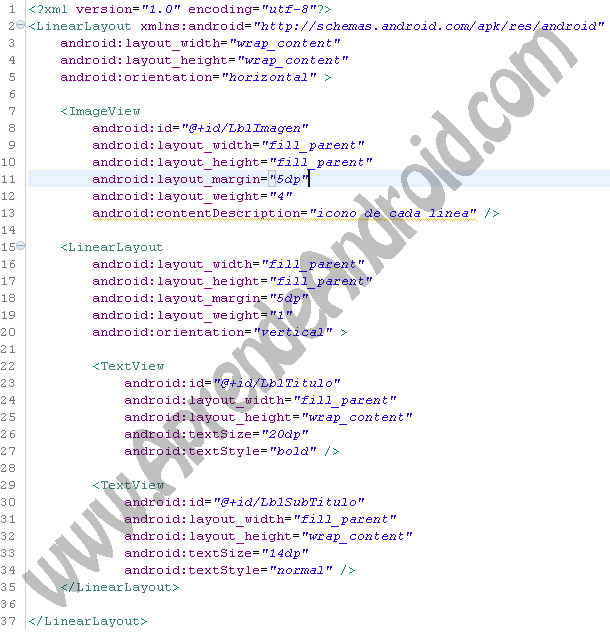 Propiedades, TextView, eclipse