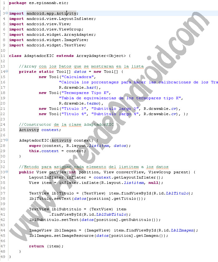 ejemplo clase listview personalizado android