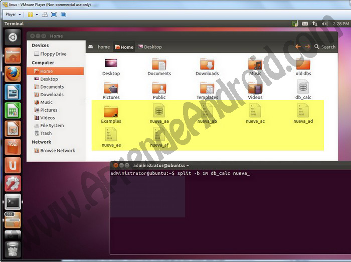 ejemplo comando split, linux