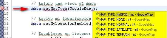 detalle de como cambiar el tipo de mapa Android